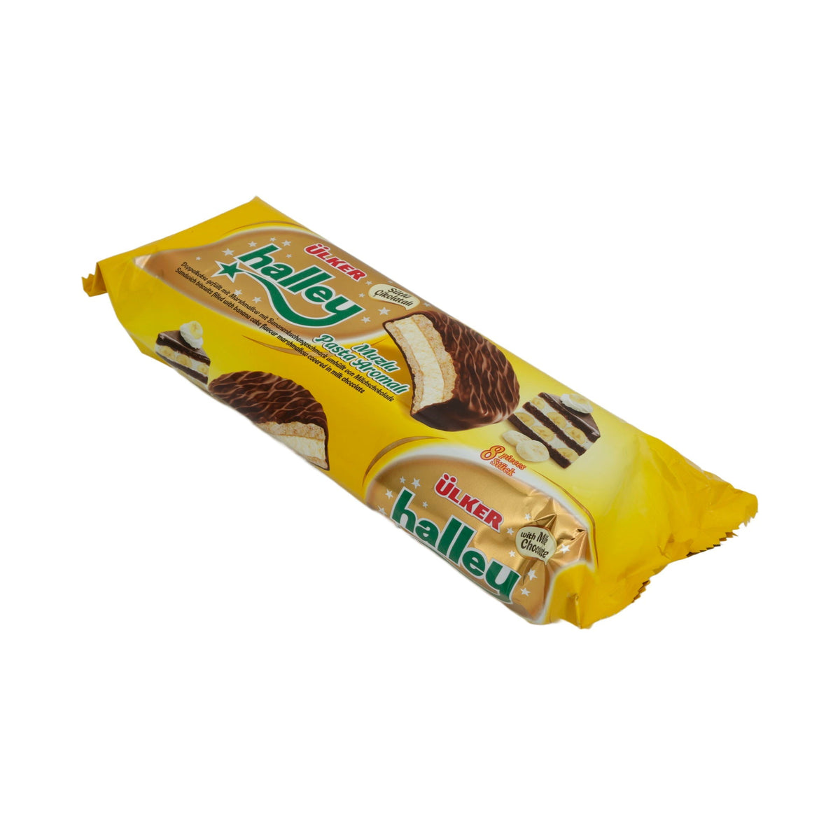 Doppelkekse Ülker | Kekse | Halley Muzlu, Mit Marshmallow-Bananenfüllung & Milchschokolade, 8 Stück 240g