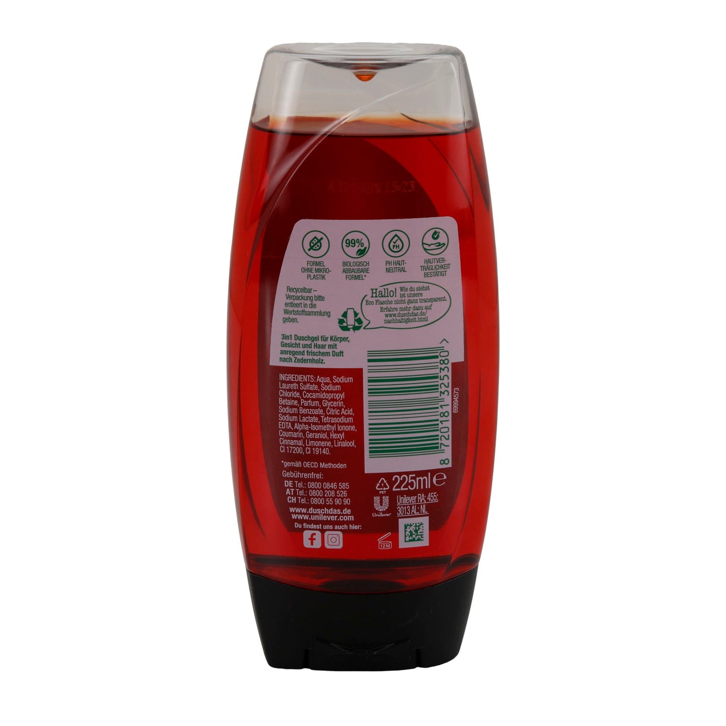 duschdas Noire 3in1 Duschgel | Für Körper, Gesicht & Haar | 225 ml | 12h Duft | 0 % Mikroplastik | Hautverträglich