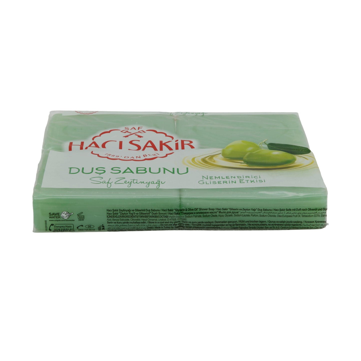 Sapone da doccia con olio d'oliva Haci Şakir | Sapone curativo | Tradizionale con glicerina | 4x125 g (500 g)