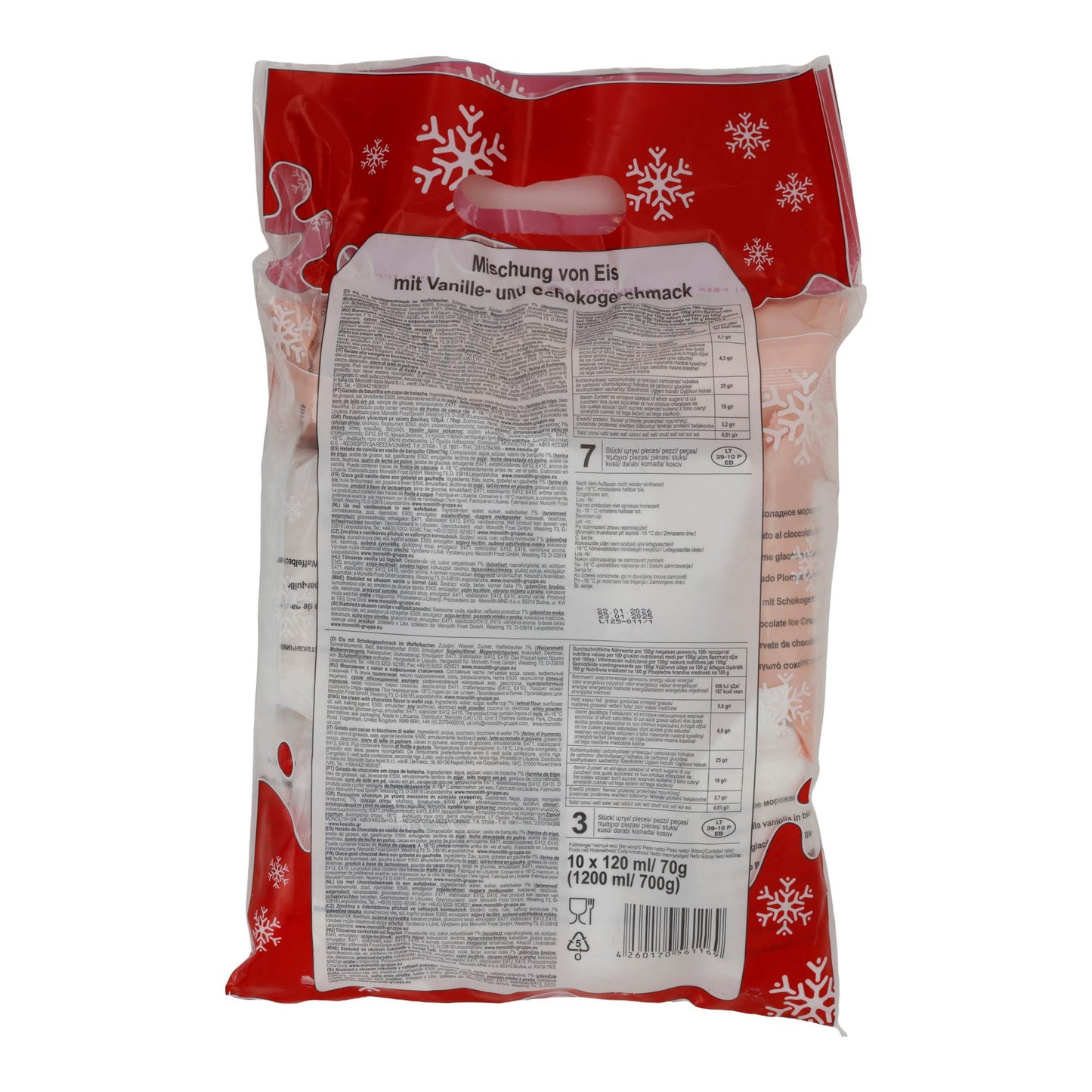 Eis-Mix BIG Family | Eis | Vanille- und Schokoladeneis im Waffelbecher | 10x120 ml / 700 g