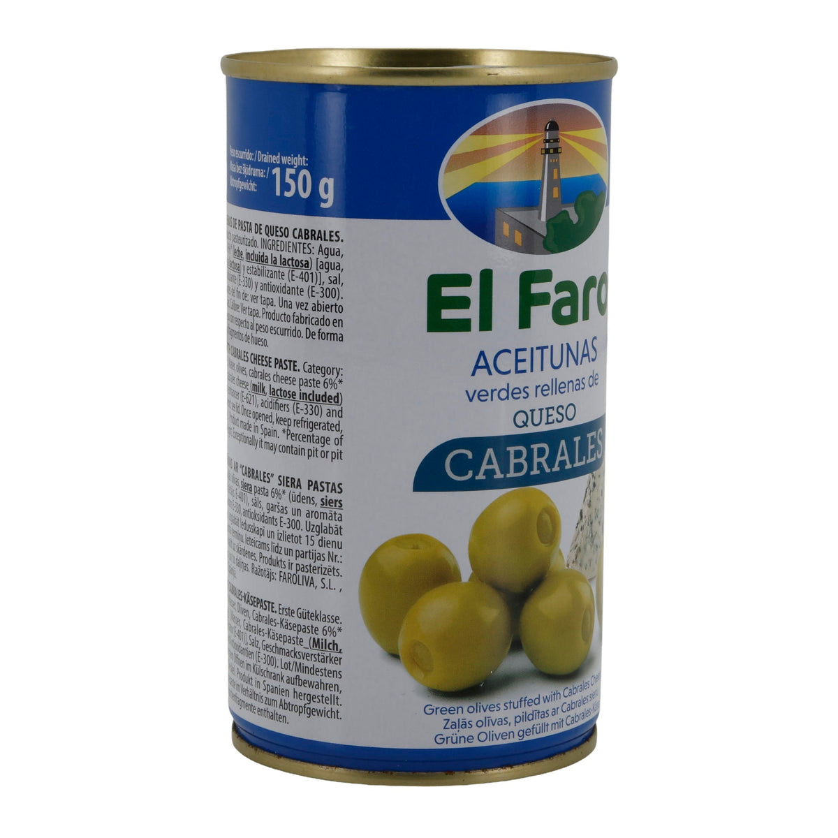 El Faro | Grüne Oliven gefüllt mit Cabrales-Käse | Spanische Tapas | 350 g / 150 g Abtropfgewicht