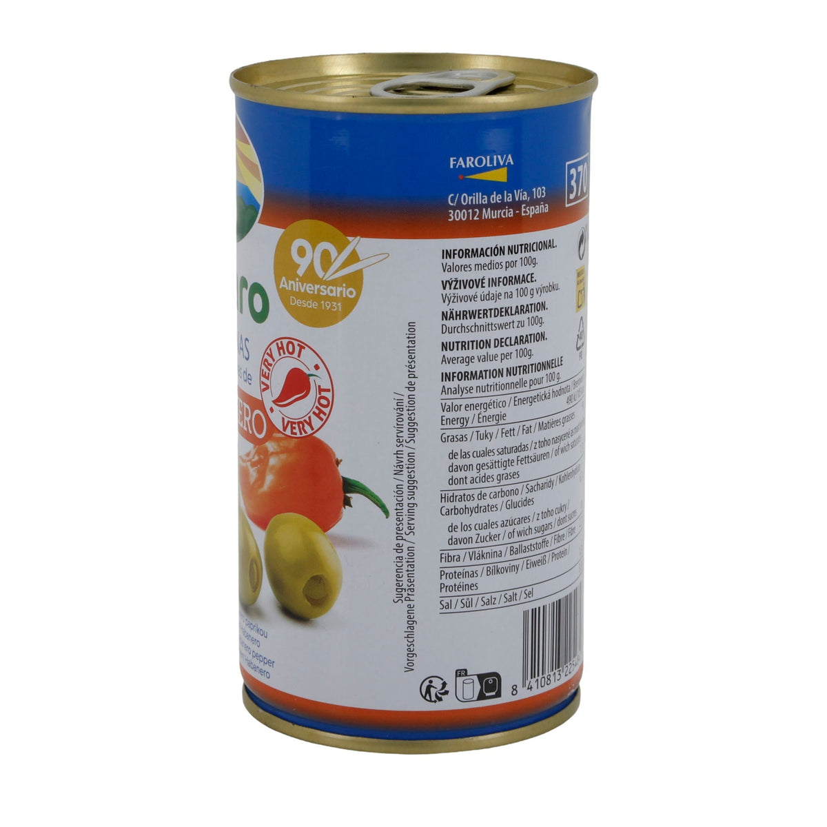 El Faro | Grüne Oliven gefüllt mit Habanero-Paste | Extra scharf | Spanische Tapas | 350 g / 150 g Abtropfgewicht