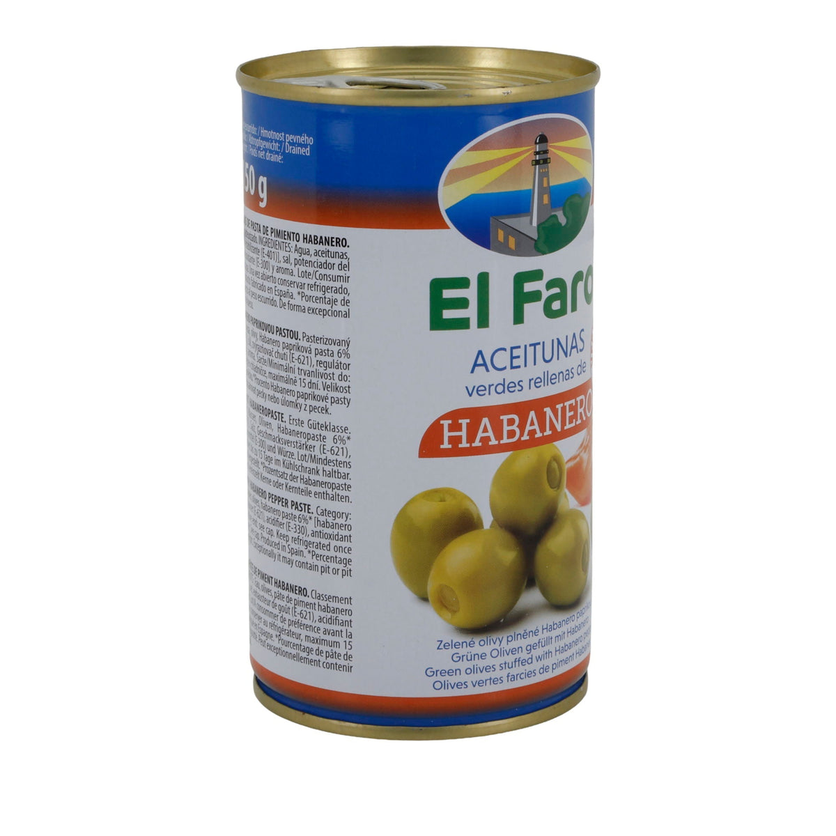 El Faro | Grüne Oliven gefüllt mit Habanero-Paste | Extra scharf | Spanische Tapas | 350 g / 150 g Abtropfgewicht