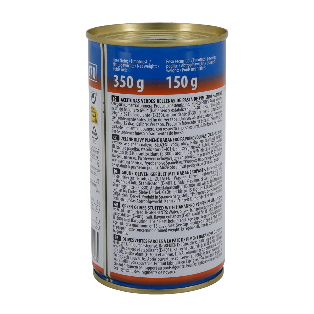 El Faro | Grüne Oliven gefüllt mit Habanero-Paste | Extra scharf | Spanische Tapas | 350 g / 150 g Abtropfgewicht