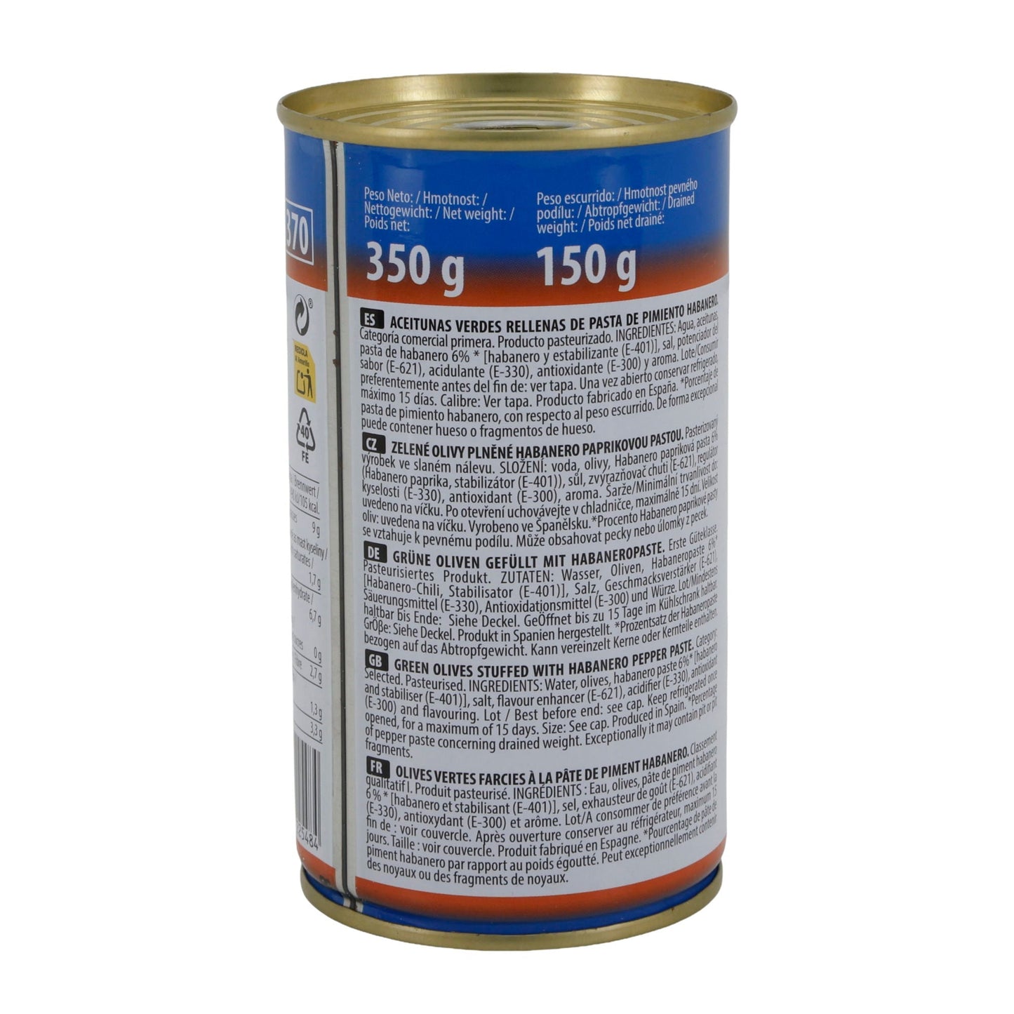 El Faro | Grüne Oliven gefüllt mit Habanero-Paste | Extra scharf | Spanische Tapas | 350 g / 150 g Abtropfgewicht Silca
