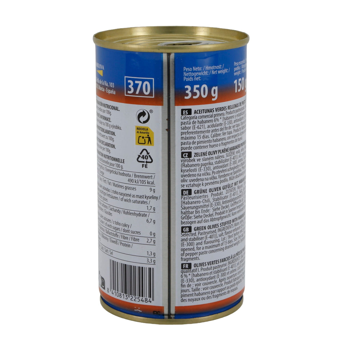 El Faro | Grüne Oliven gefüllt mit Habanero-Paste | Extra scharf | Spanische Tapas | 350 g / 150 g Abtropfgewicht