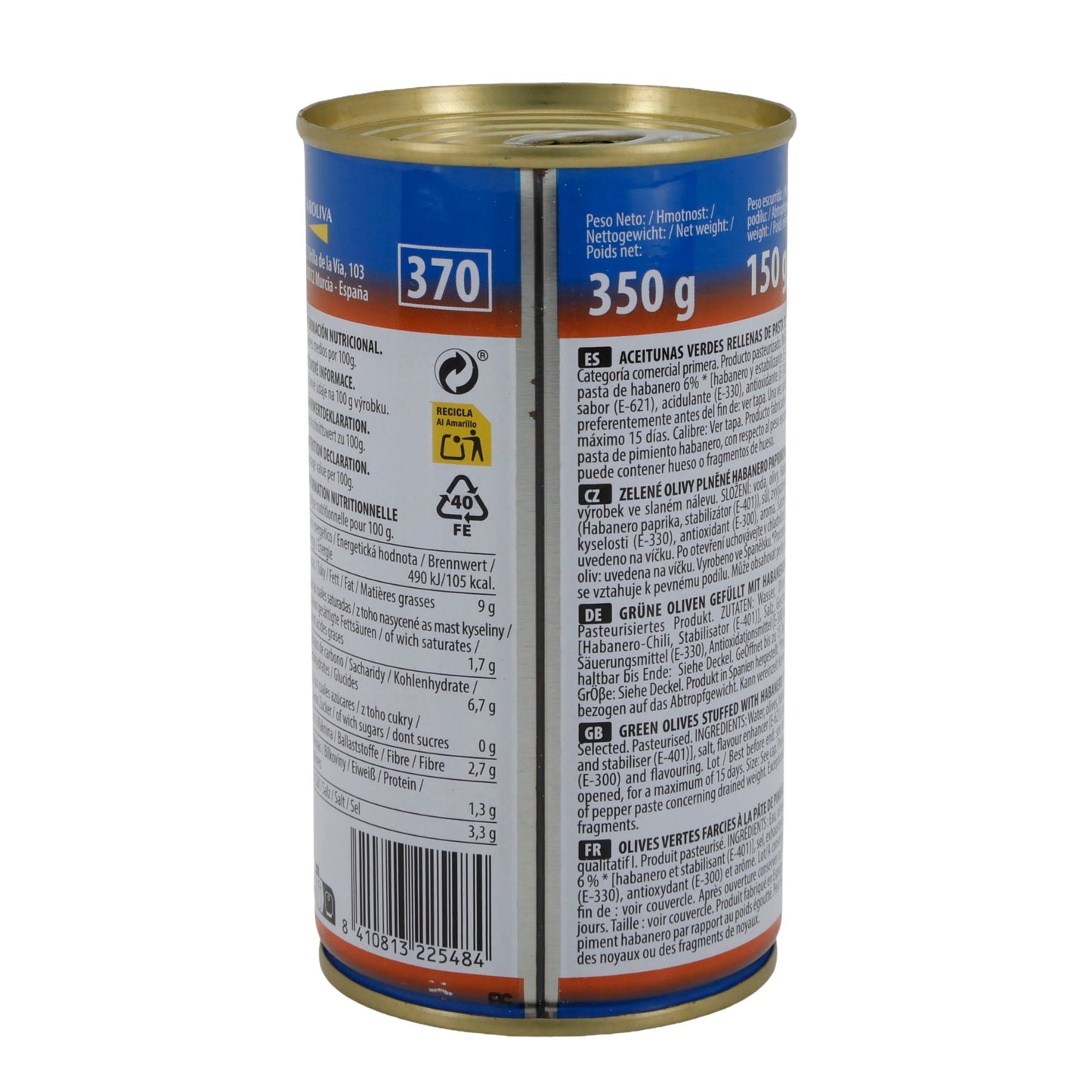 El Faro | Grüne Oliven gefüllt mit Habanero-Paste | Extra scharf | Spanische Tapas | 350 g / 150 g Abtropfgewicht Silca