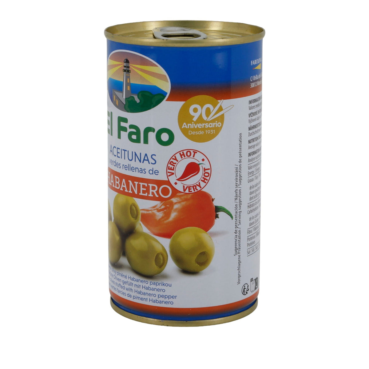 El Faro | Grüne Oliven gefüllt mit Habanero-Paste | Extra scharf | Spanische Tapas | 350 g / 150 g Abtropfgewicht