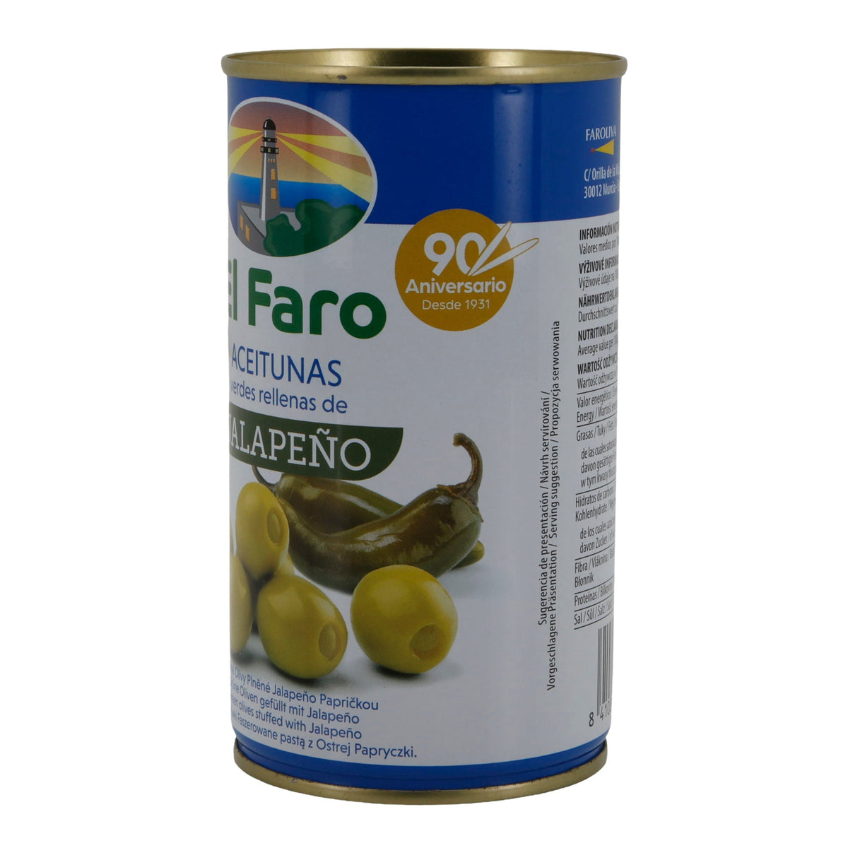 El Faro | Grüne Oliven gefüllt mit Jalapeño | Scharf & Würzig | 350 g / 150 g Abtropfgewicht