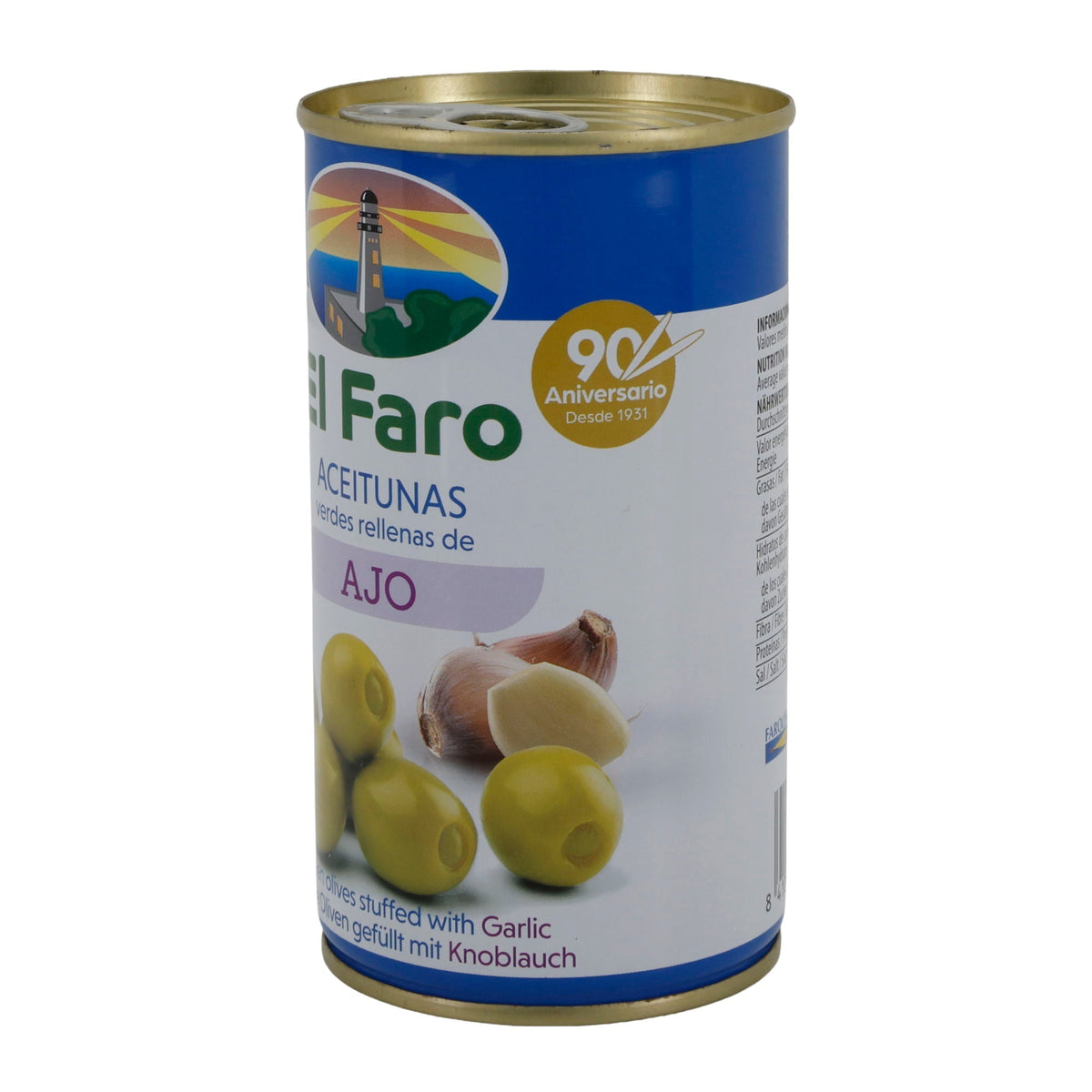 El Faro | Grüne Oliven gefüllt mit Knoblauchpaste | Intensiv-würzig | Spanische Tapas | 350 g / 150 g Abtropfgewicht Silca