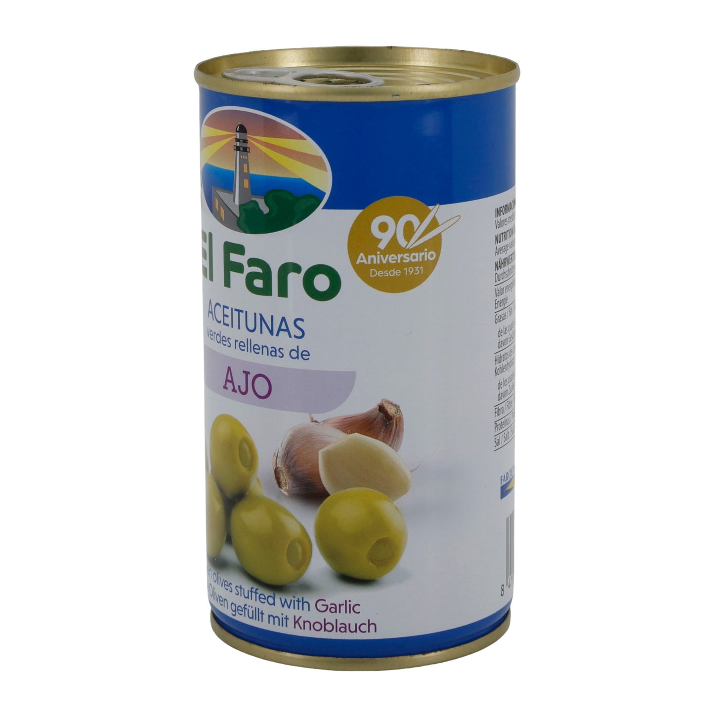 El Faro | Grüne Oliven gefüllt mit Knoblauchpaste | Intensiv-würzig | Spanische Tapas | 350 g / 150 g Abtropfgewicht