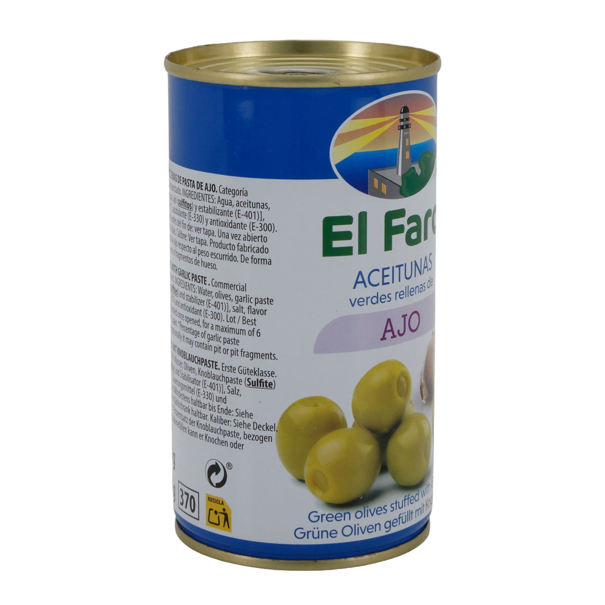 El Faro | Grüne Oliven gefüllt mit Knoblauchpaste | Intensiv-würzig | Spanische Tapas | 350 g / 150 g Abtropfgewicht