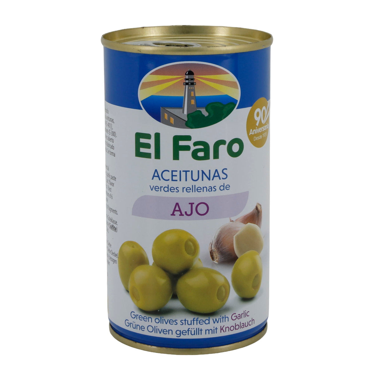 El Faro | Grüne Oliven gefüllt mit Knoblauchpaste | Intensiv-würzig | Spanische Tapas | 350 g / 150 g Abtropfgewicht