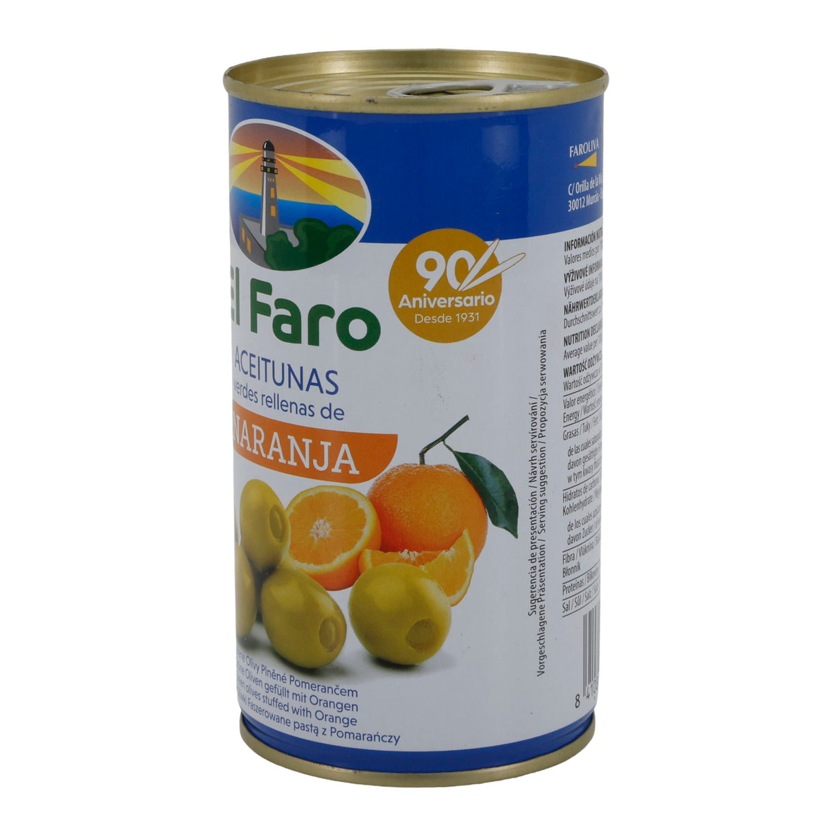 El Faro | Grüne Oliven gefüllt mit Orangenpaste | Fruchtig & Mediterran | 350 g / 150 g Abtropfgewicht Silca