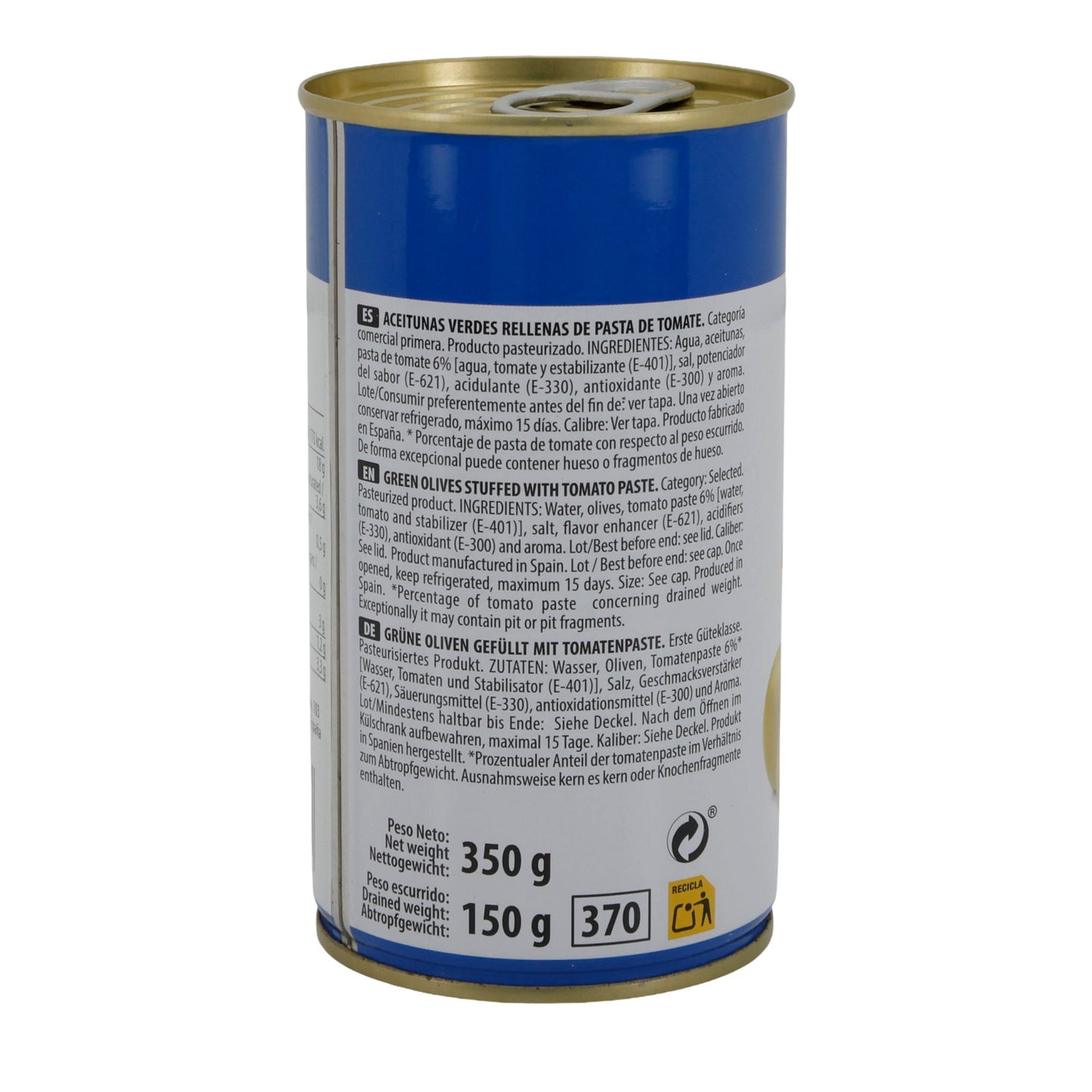 El Faro | Grüne Oliven gefüllt mit Tomatenpaste | Mediterraner Geschmack | 350 g / 150 g Abtropfgewicht