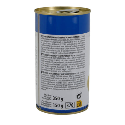El Faro | Grüne Oliven gefüllt mit Tomatenpaste | Mediterraner Geschmack | 350 g / 150 g Abtropfgewicht