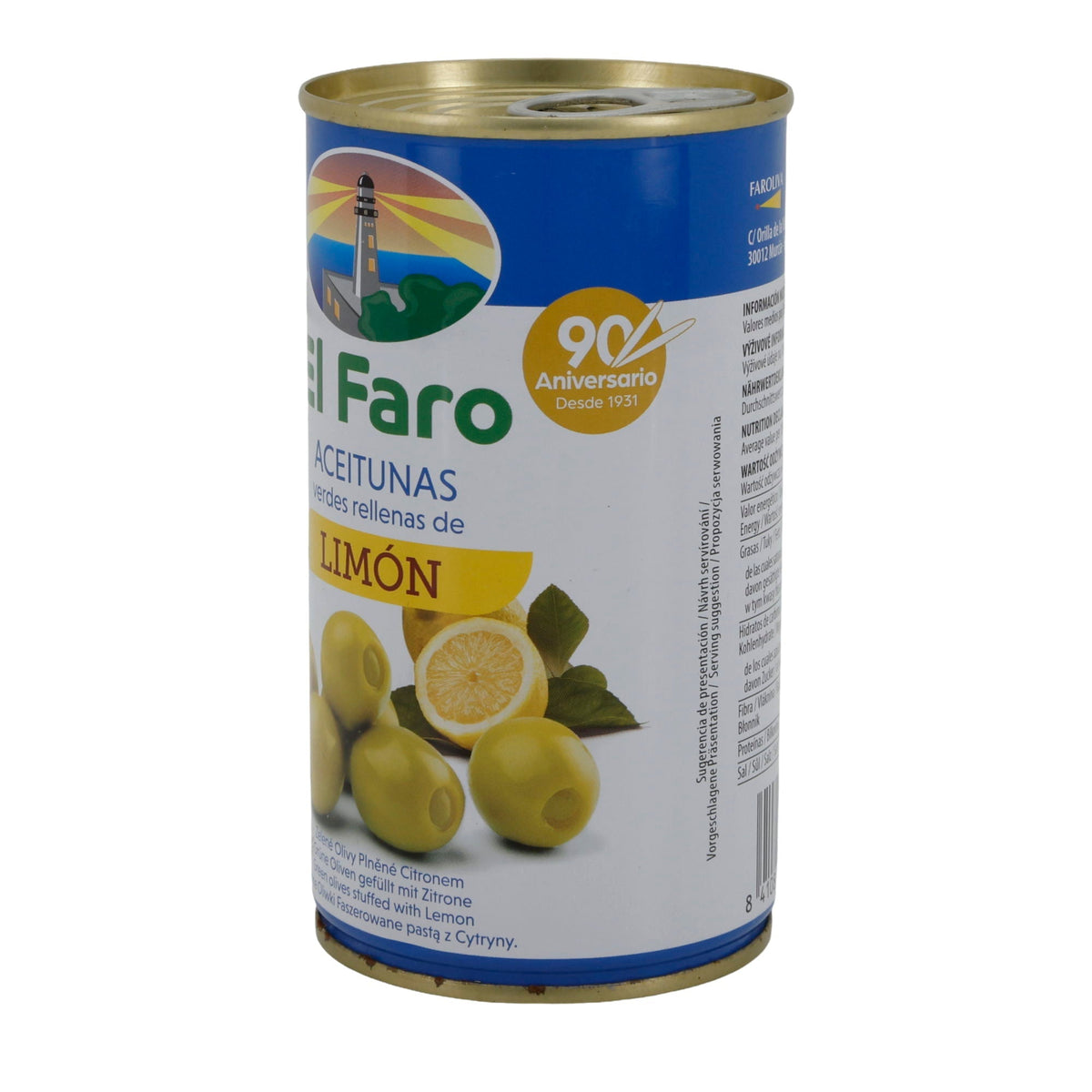 El Faro | Grüne Oliven gefüllt mit Zitrone | Fruchtig & Erfrischend | 350 g / 150 g Abtropfgewicht