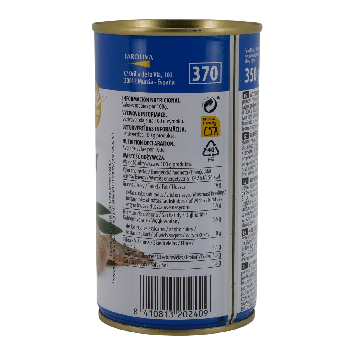 El Faro Grüne Oliven mit Sardellenpaste | Gefüllte Oliven | 350 g Dose (Abtropfgewicht 150 g) | Spanische Tapas-Spezialität Silca