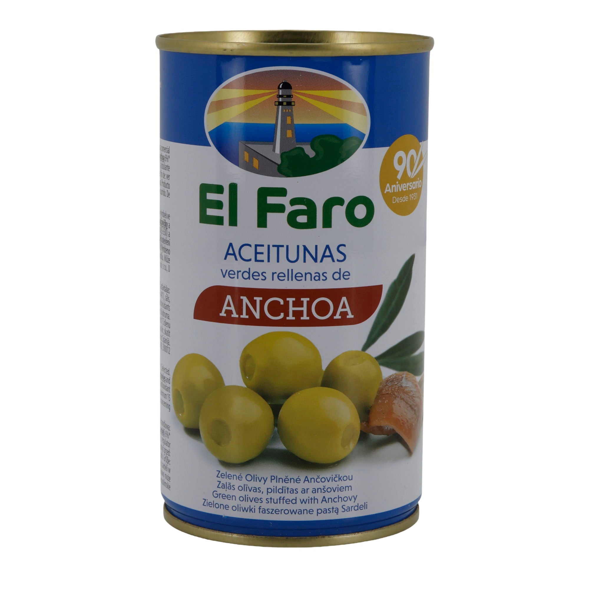 El Faro Grüne Oliven mit Sardellenpaste | Gefüllte Oliven | 350 g Dose (Abtropfgewicht 150 g) | Spanische Tapas-Spezialität Silca