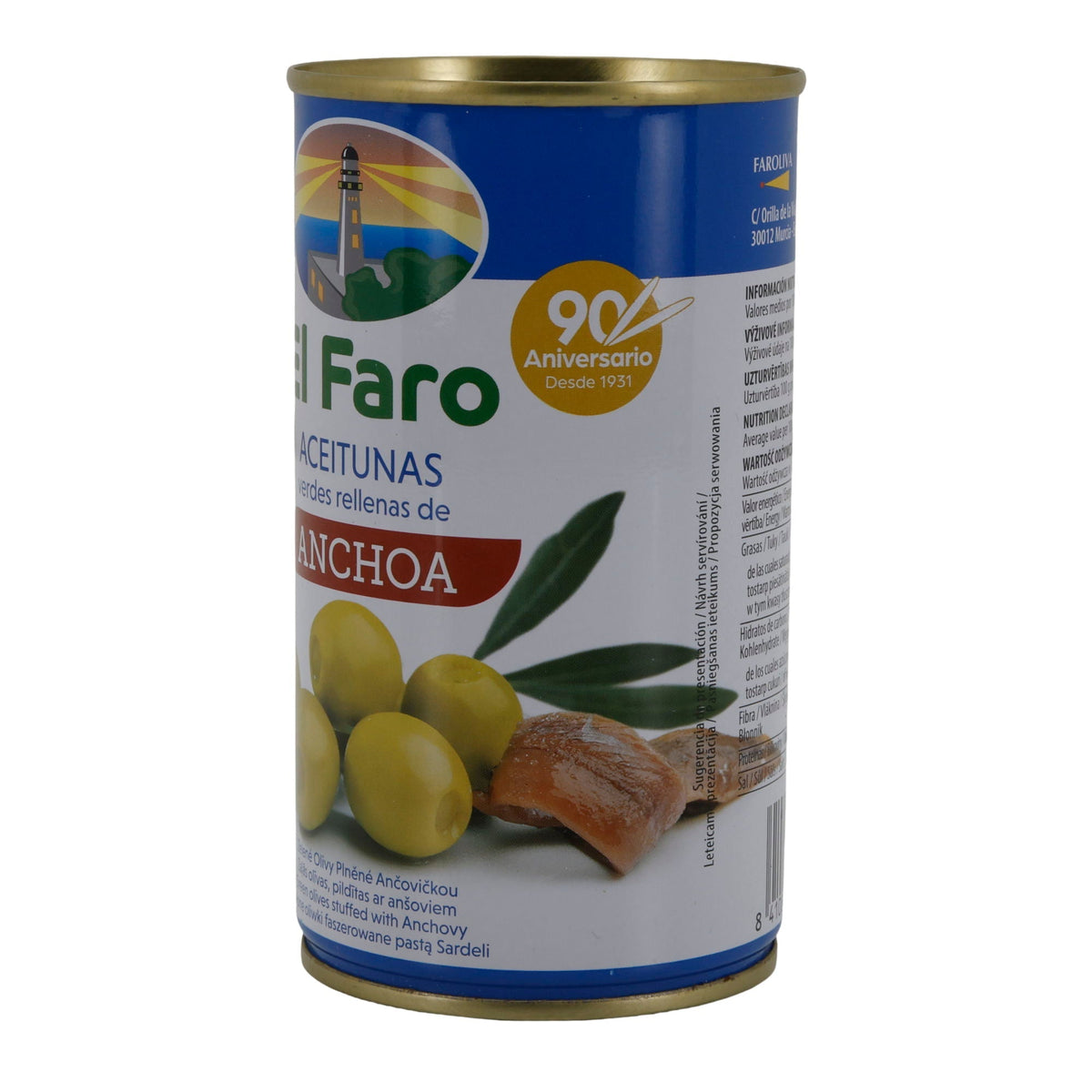 El Faro Grüne Oliven mit Sardellenpaste | Gefüllte Oliven | 350 g Dose (Abtropfgewicht 150 g) | Spanische Tapas-Spezialität Silca