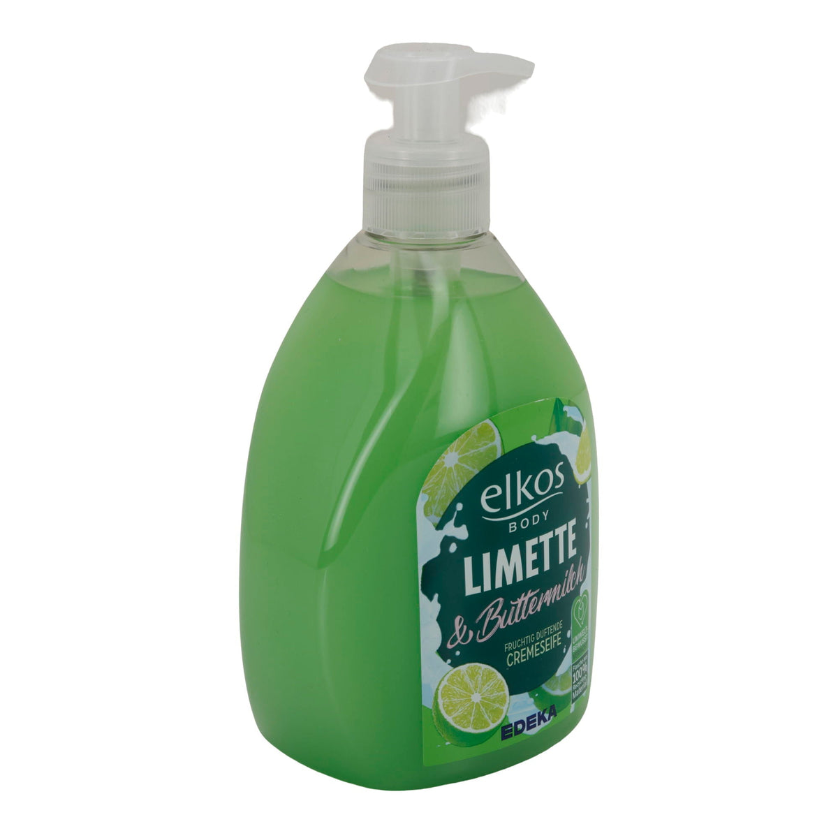 elkos BODY Cremeseife Limette & Buttermilch | Flüssigseife mit fruchtigem Duft | 500 ml | pH-hautneutral & recycelte Verpackung