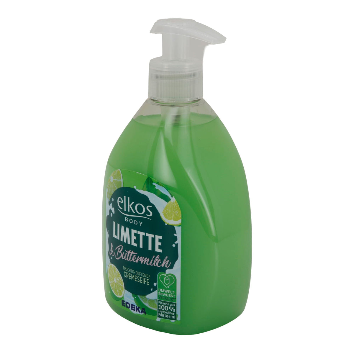 elkos BODY Cremeseife Limette & Buttermilch | Flüssigseife mit fruchtigem Duft | 500 ml | pH-hautneutral & recycelte Verpackung