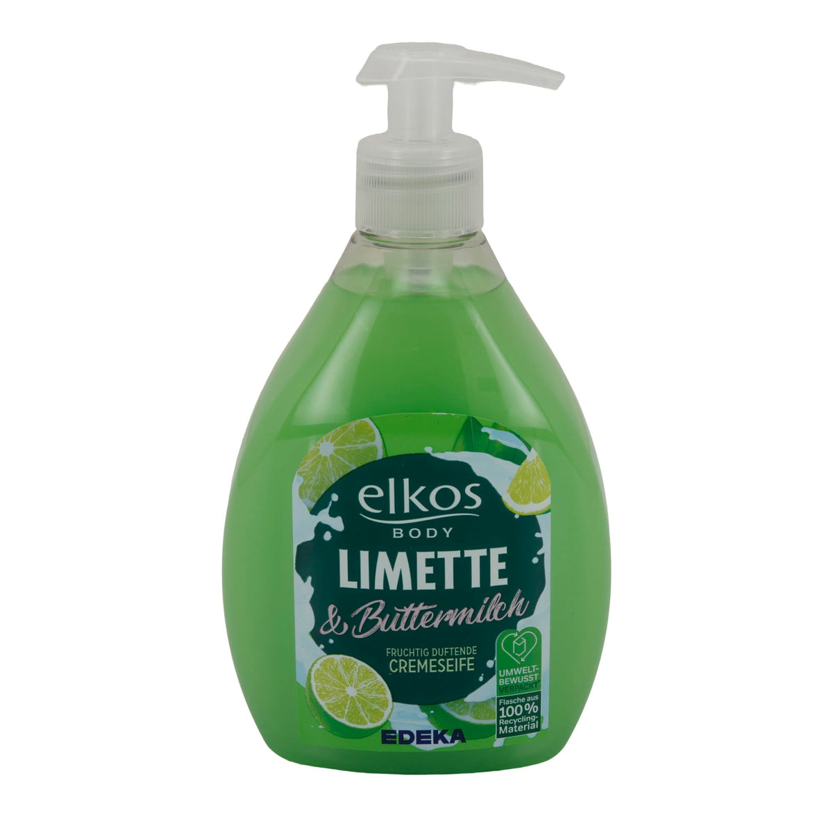 elkos BODY Cremeseife Limette & Buttermilch | Flüssigseife mit fruchtigem Duft | 500 ml | pH-hautneutral & recycelte Verpackung
