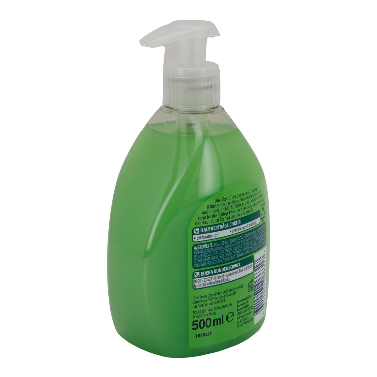 elkos BODY Cremeseife Limette & Buttermilch | Flüssigseife mit fruchtigem Duft | 500 ml | pH-hautneutral & recycelte Verpackung