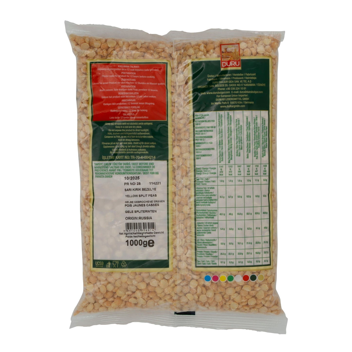 Erbsen Duru | Piselli spezzati gialli | Nutrienti per pasti sani | 1000 g