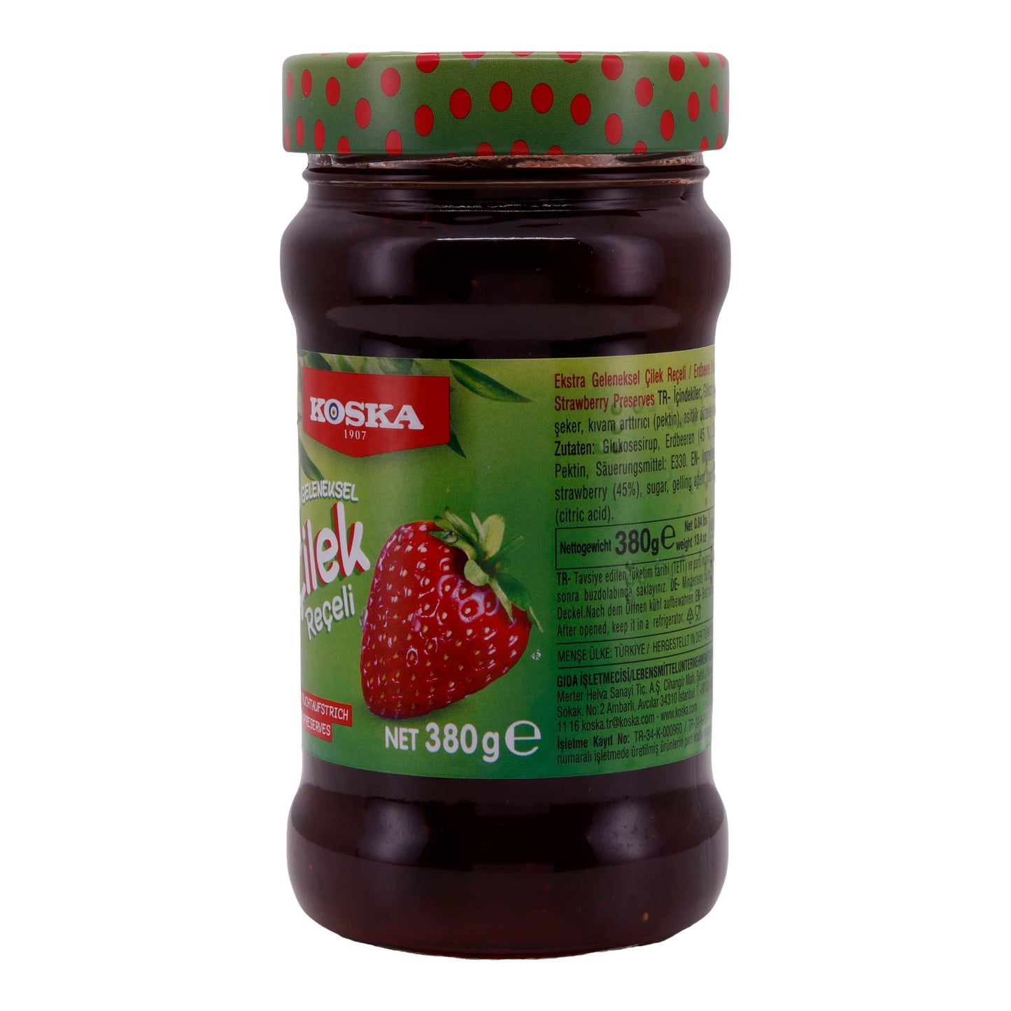 Erdbeerkonfitüre Koska | Çilek Reçeli | Geleneksel, %45 Meyve Oranı | 380 g