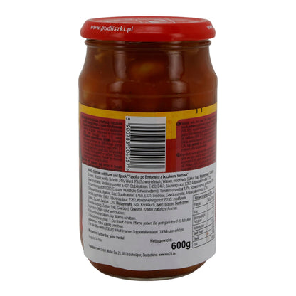 Fertiggericht Pudliszki | Fasolka po Bretońsku mit Wurst & Speck | Bohnen in Tomatensauce | 600g Glas PL