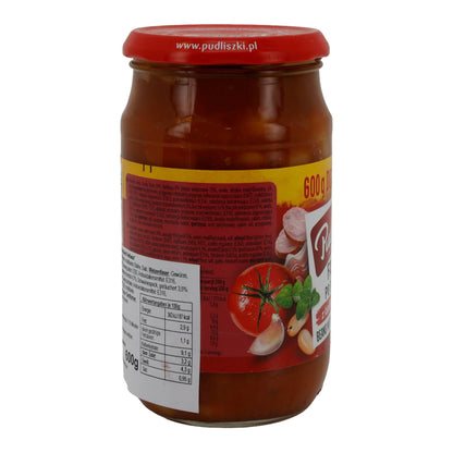 Fertiggericht Pudliszki | Fasolka po Bretońsku mit Wurst & Speck | Bohnen in Tomatensauce | 600g Glas PL