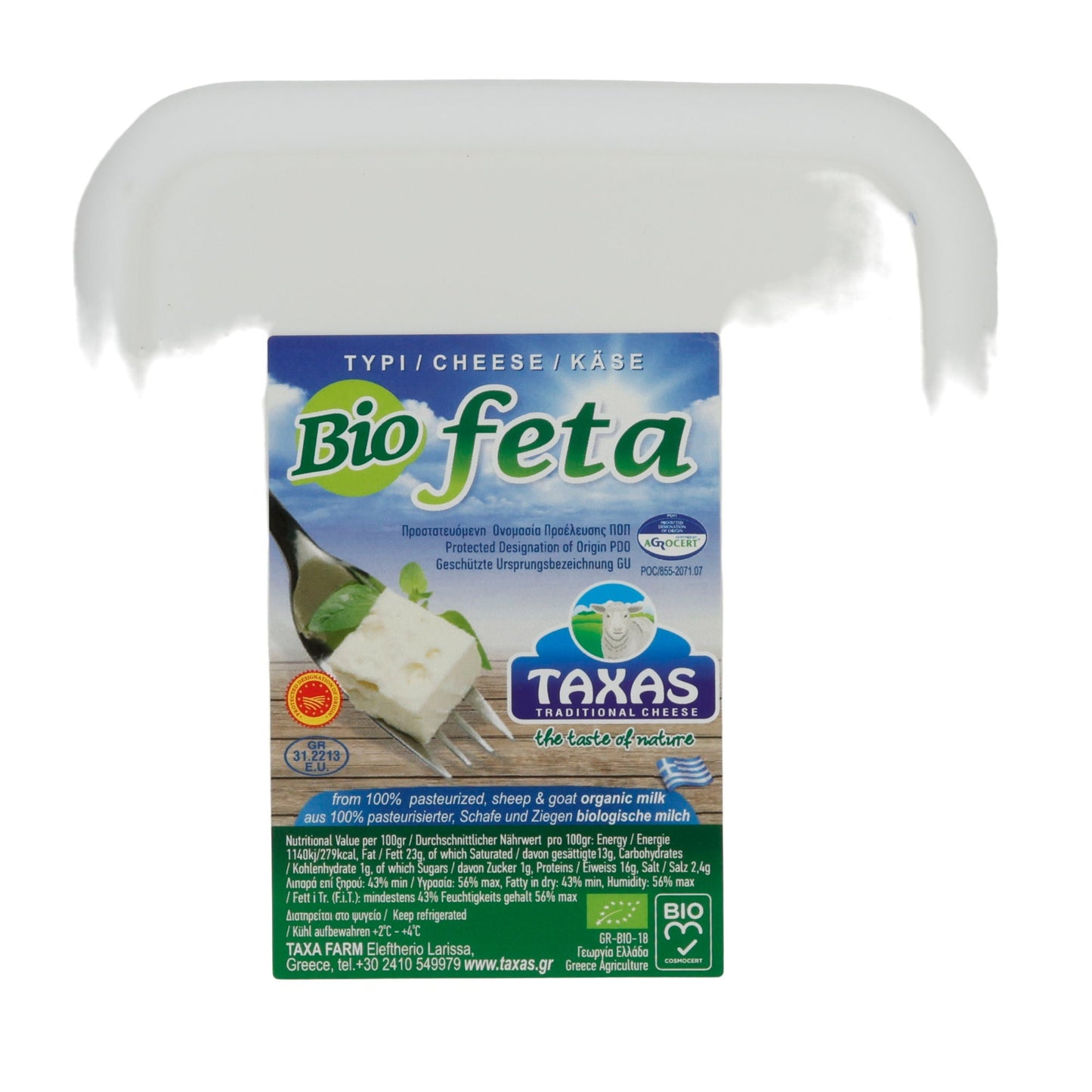 Feta Taxas Bio | Feta | Original griechischer Feta aus Schafs- und Ziegenmilch, g.U. | 1 kg Packung TAXAS