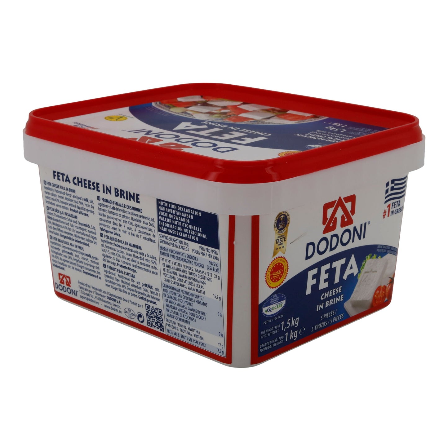 Fetakäse Dodoni Feta Käse | Käse | Premium griechischer Fetakäse in Salzlake g.U. | 1,5 kg