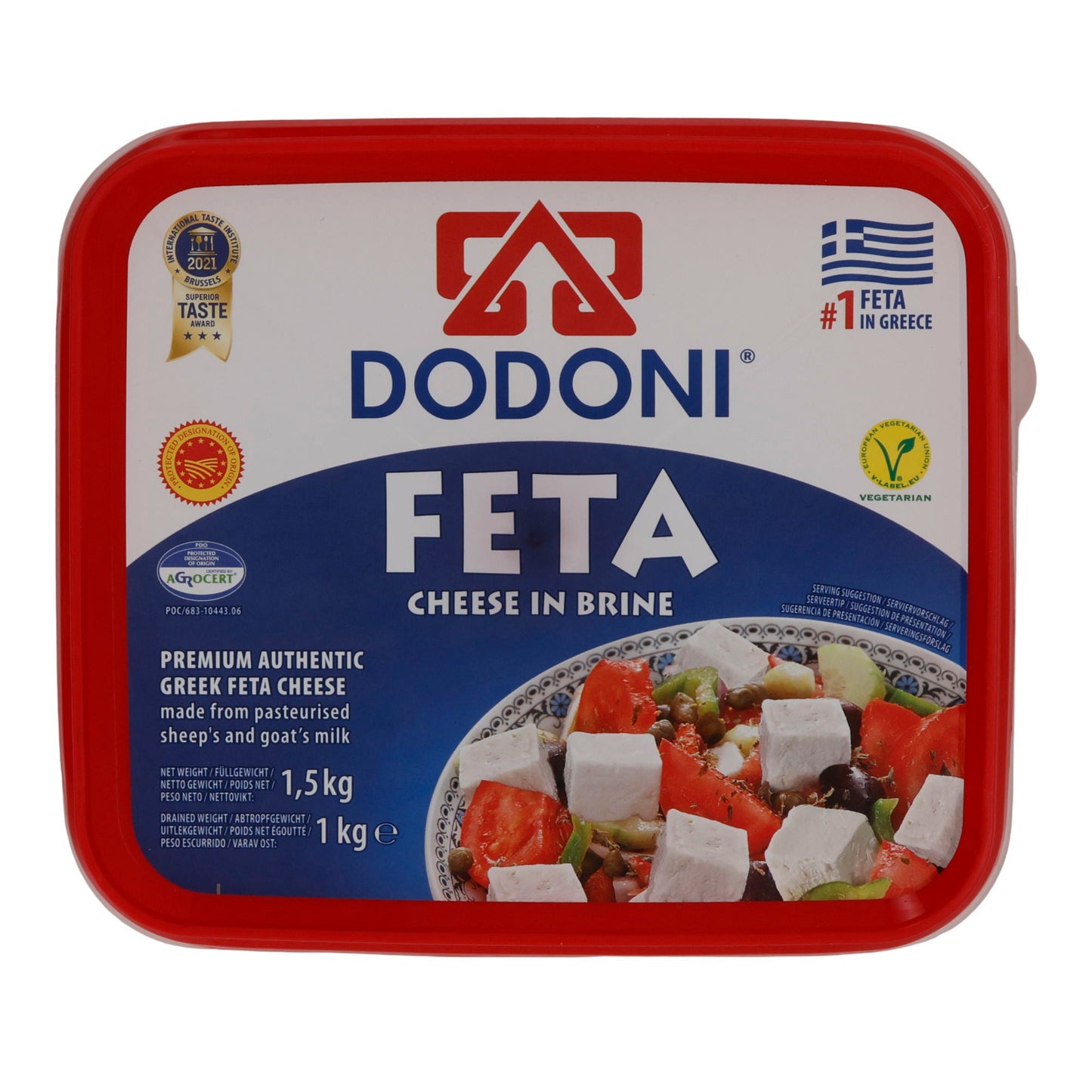 Fetakäse Dodoni Feta Käse | Käse | Premium griechischer Fetakäse in Salzlake g.U. | 1,5 kg
