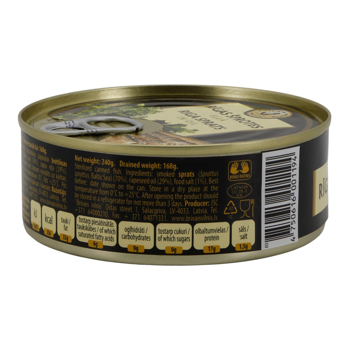 Fischkonserve | Riga Sprats in Öl | Geräucherte Sprotten | 240 g Brivais