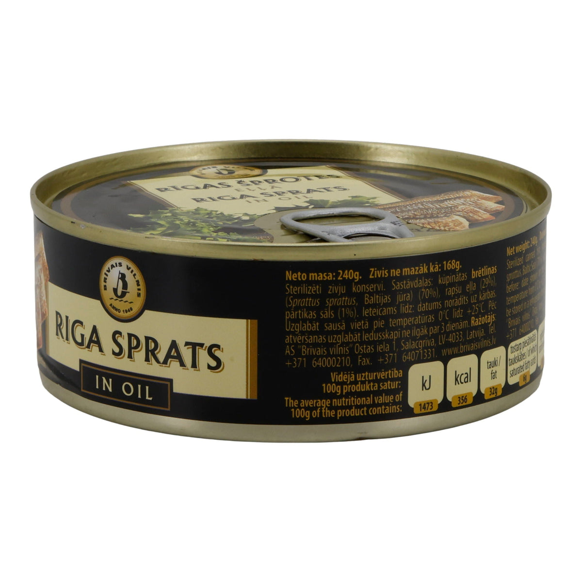 Fischkonserve | Riga Sprats in Öl | Geräucherte Sprotten | 240 g Brivais