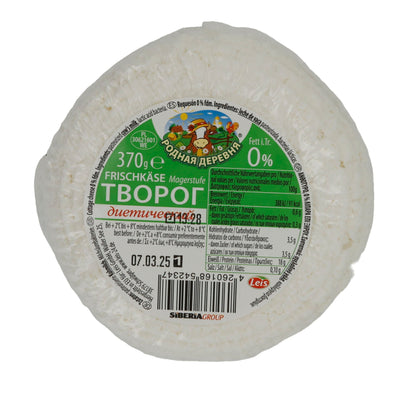 Frischkäse Rodnaja Derewnja | Frischkäse | Magerstufe 0 % Fett, eiweißreich & fettarm | 370 g