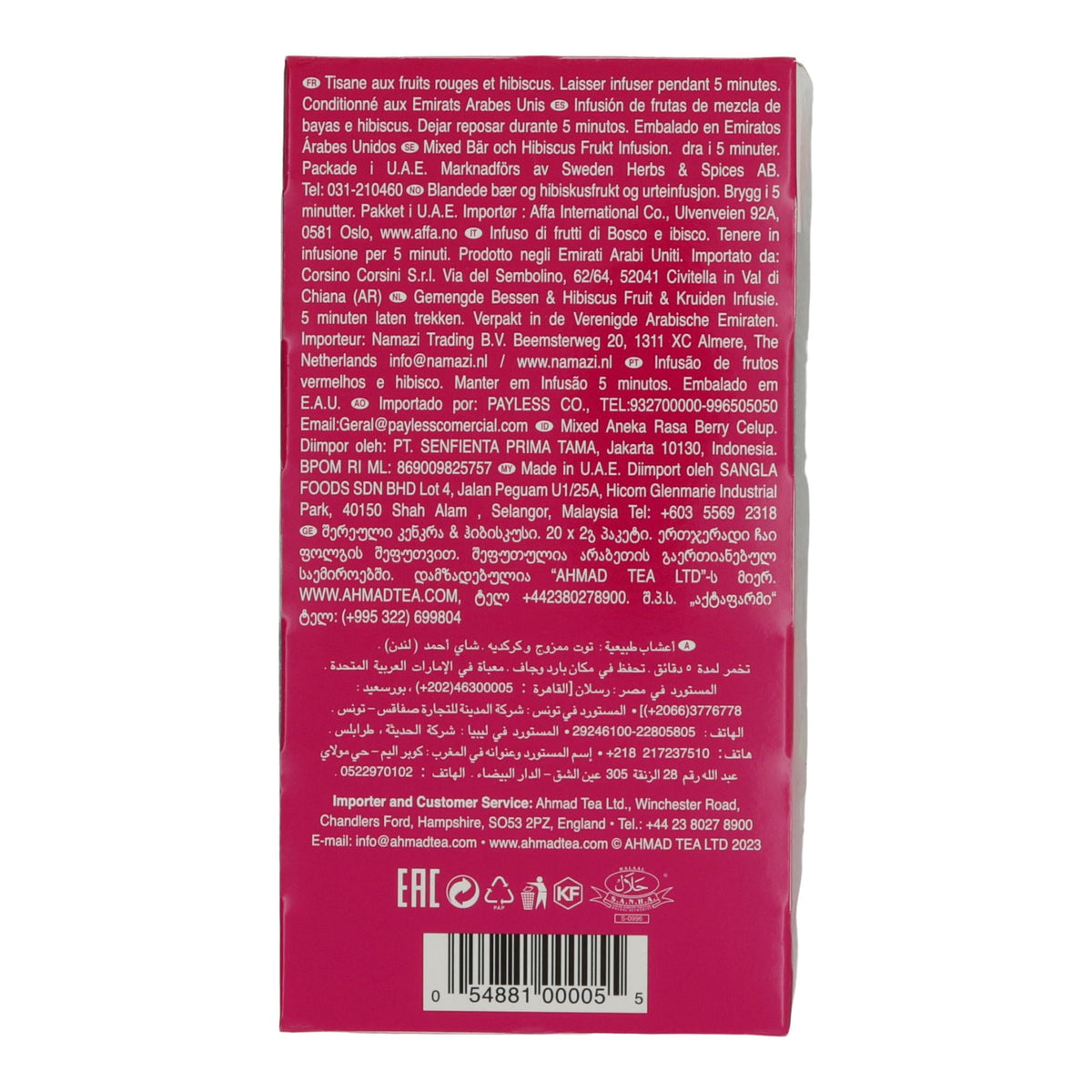 Früchtetee Ahmad Tea | Mixed Berries & Hibiscus | Beeren & Hibiskus | 20 Teebeutel | 100 % natürlich