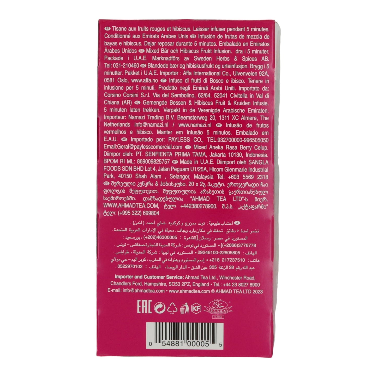 Früchtetee Ahmad Tea | Mixed Berries & Hibiscus | Beeren & Hibiskus | 20 Teebeutel | 100 % natürlich