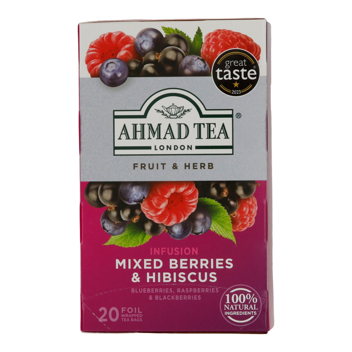 Früchtetee Ahmad Tea | Mixed Berries & Hibiscus | Beeren & Hibiskus | 20 Teebeutel | 100 % natürlich