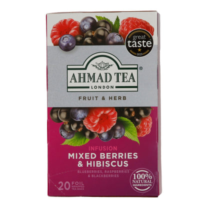 Früchtetee Ahmad Tea | Mixed Berries & Hibiscus | Beeren & Hibiskus | 20 Teebeutel | 100 % natürlich