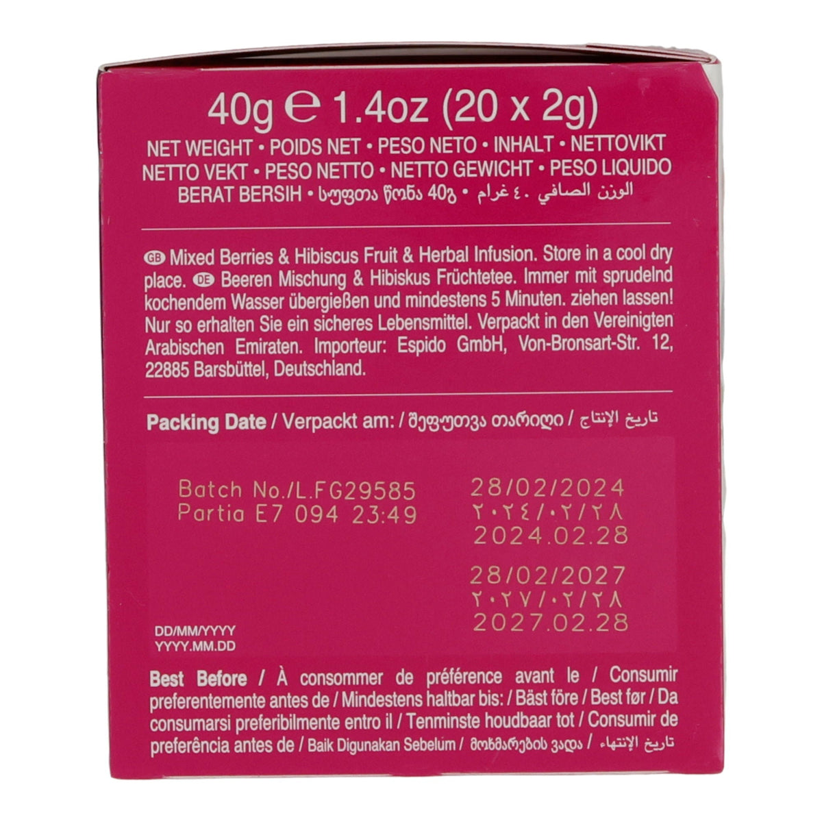 Früchtetee Ahmad Tea | Mixed Berries & Hibiscus | Beeren & Hibiskus | 20 Teebeutel | 100 % natürlich