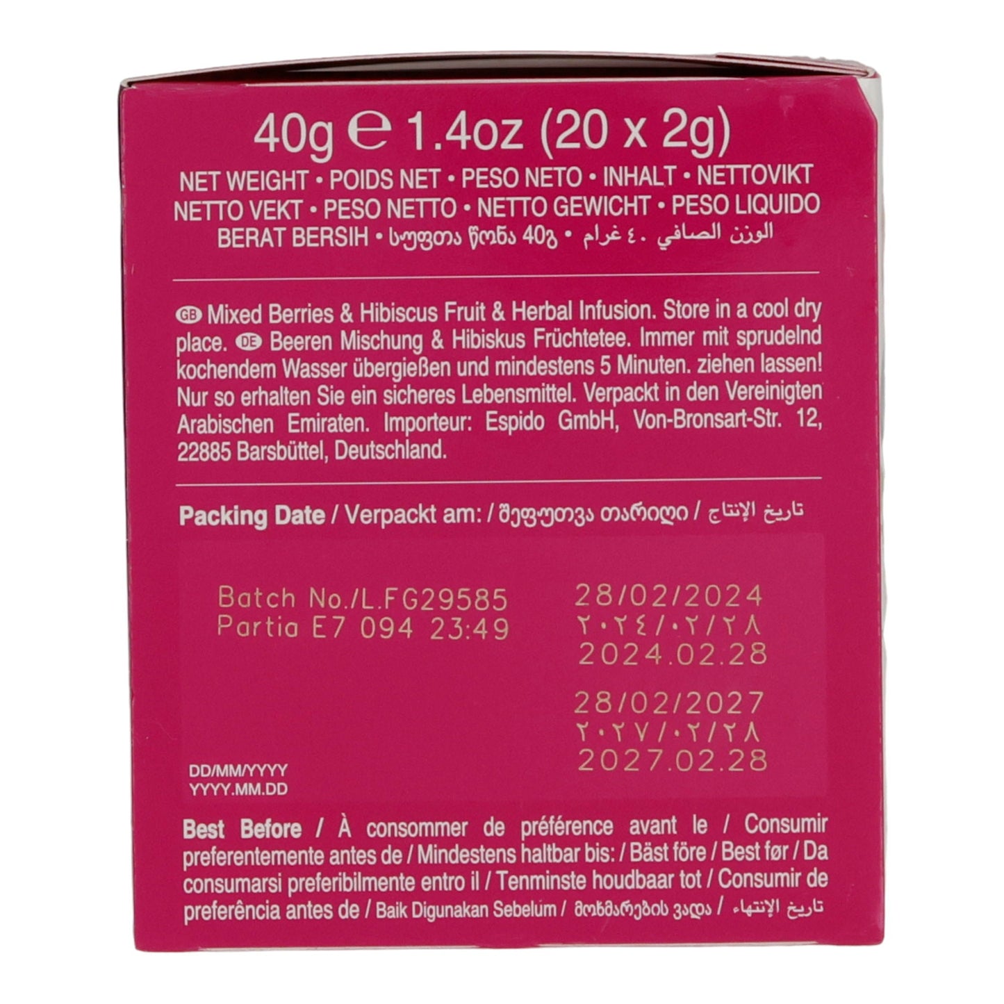 Früchtetee Ahmad Tea | Mixed Berries & Hibiscus | Beeren & Hibiskus | 20 Teebeutel | 100 % natürlich