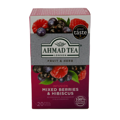 Früchtetee Ahmad Tea | Mixed Berries & Hibiscus | Beeren & Hibiskus | 20 Teebeutel | 100 % natürlich