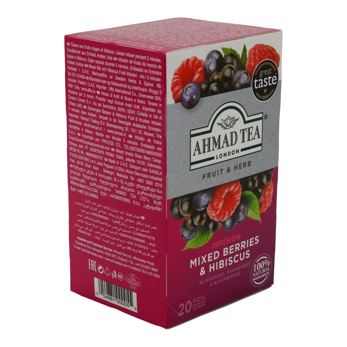 Früchtetee Ahmad Tea | Mixed Berries & Hibiscus | Beeren & Hibiskus | 20 Teebeutel | 100 % natürlich