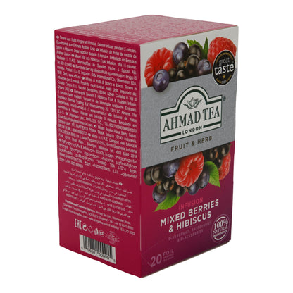 Früchtetee Ahmad Tea | Mixed Berries & Hibiscus | Beeren & Hibiskus | 20 Teebeutel | 100 % natürlich