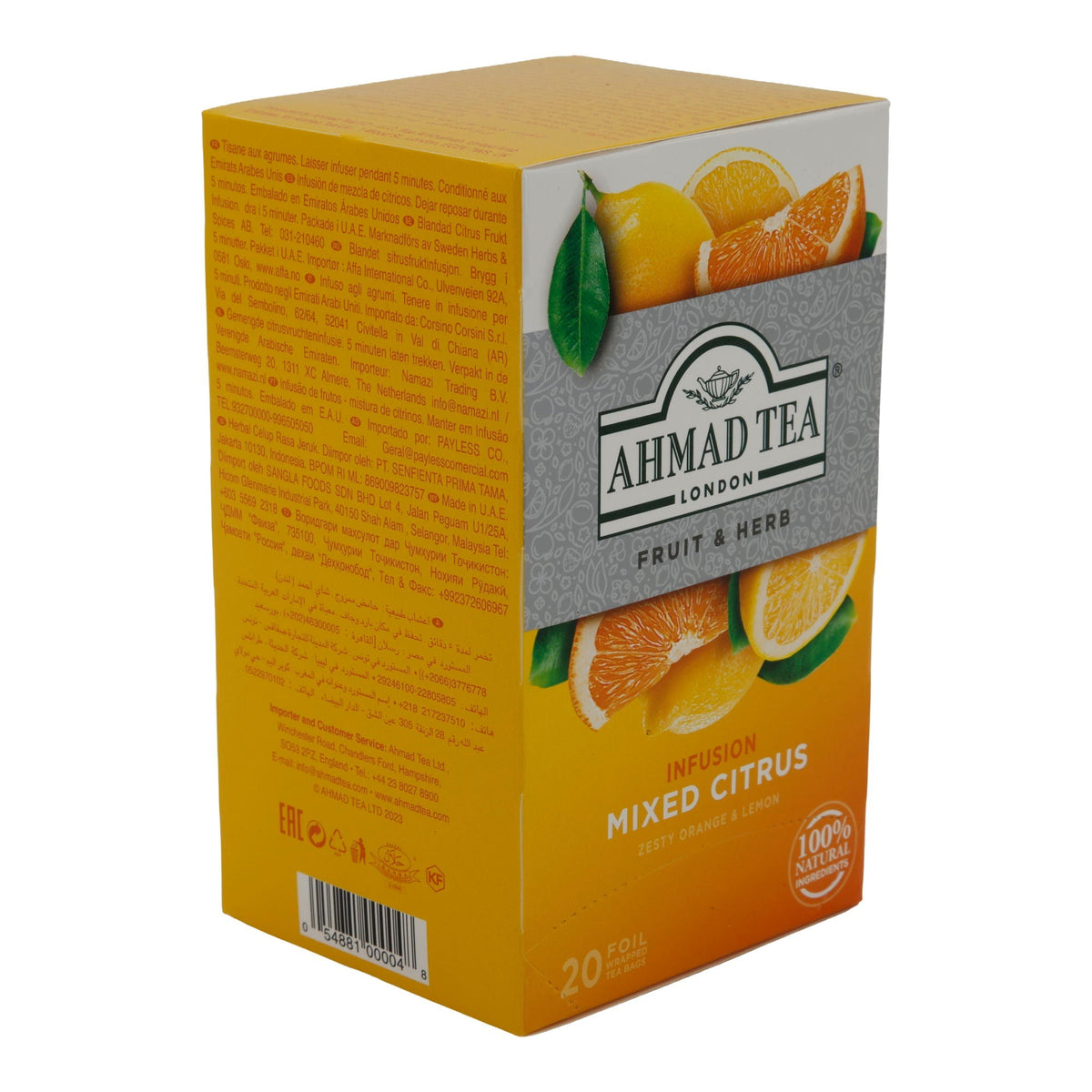 Früchtetee Ahmad Tea | Mixed Citrus Tee | Orange & Zitrone | 20 Teebeutel | 100 % natürlich