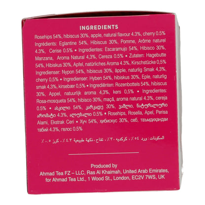 Früchtetee Ahmad Tea | Rosehip, Hibiscus & Cherry | Fruchtige Kräuterinfusion mit Hagebutte, Hibiskus und Kirsche | 20 Teebeutel AHMAD TEA
