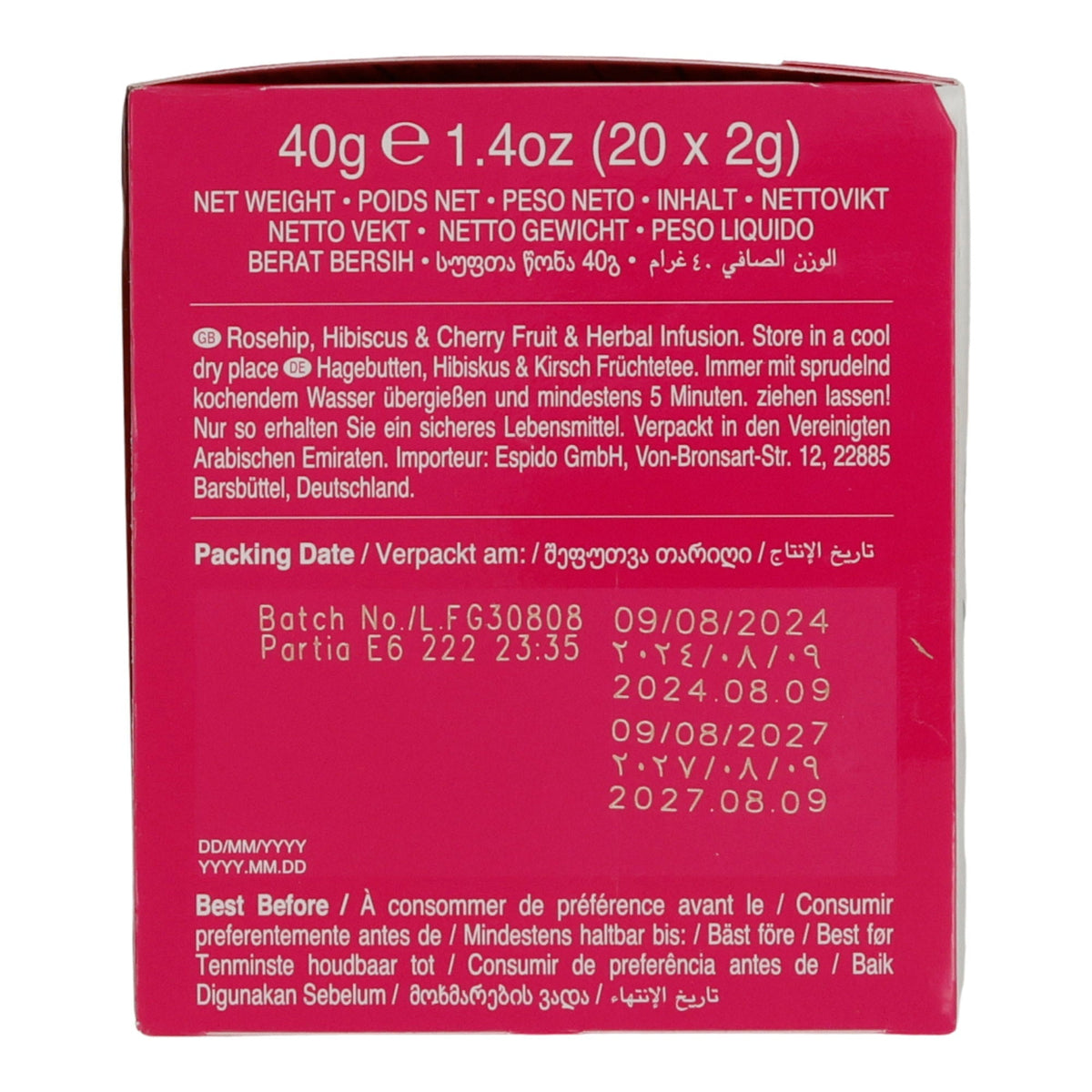 Früchtetee Ahmad Tea | Rosehip, Hibiscus & Cherry | Fruchtige Kräuterinfusion mit Hagebutte, Hibiskus und Kirsche | 20 Teebeutel AHMAD TEA